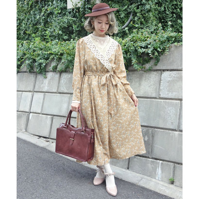 専門店では ワンピース Beige レース衿カシュクール花柄ワンピース I N T F アウトレット フィント Dgb Gov Bf