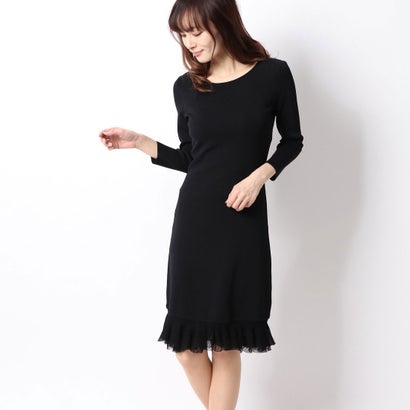 レディースファッション ワンピース アウトレット リネーム Rename ラウンドネック裾フリルワンピース ブラック 品数豊富