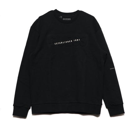 在庫あり スウェット トレーナー ゲス Guess Black Sweat Logo Emboss Unisex Sorif Dk