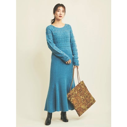 格安人気 ワンピース ブルー アウトレット モヘヤ混透かし柄ニットワンピース Www Kidymap Com