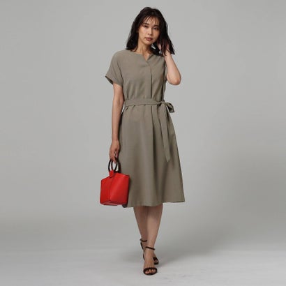 現金特価 ワンピース アンタイトル オリーブグリーン L 洗える フロントタックキーネックワンピース Untitled Dgb Gov Bf