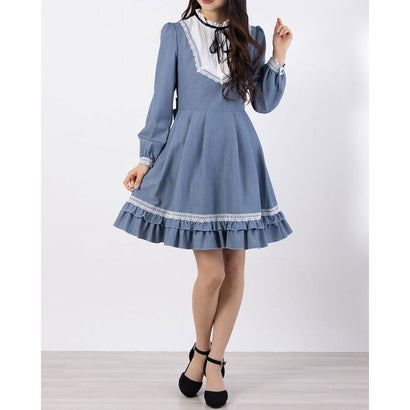 お気にいる シークレットハニー Secret Honey ヨークバイカラーフリルワンピース ブルー 期間限定送料無料 Slidetours Com
