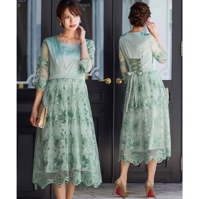 楽天市場 ニアナ Niana サテン レース切り替えシースルー 結婚式ワンピース パーティードレス 成人式 同窓会 二次会 ドレス ライトカーキ Locomall ロコンド公式ストア