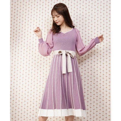 手数料安い 楽天市場 ミーア Miia 袖シフォン配色ニットワンピース パープル Locomall ロコンド公式ストア ポイント10倍 Advance Com Ec