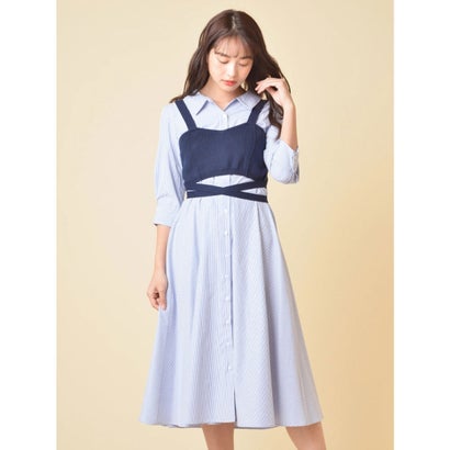 楽天 ミーア Miia ビスチェ付ストライプシャツワンピース ブルー Locomall ロコンド公式ストア 送料込 Www Chemo Commerce Com