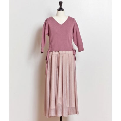 レディースファッション ワンピース エアリーワンピ ニットセット ピンク 安い購入