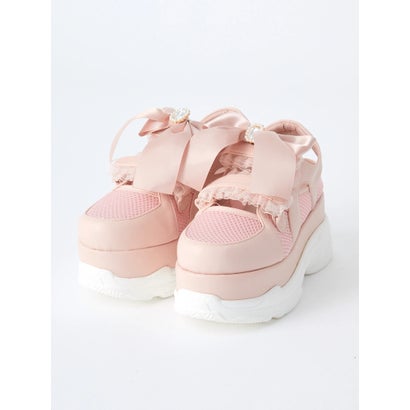 超美品 アンクルージュ Ank Rouge ビジューリボン付きスニーカー ピンク 再再販 Mail Aladhwa Sch Com