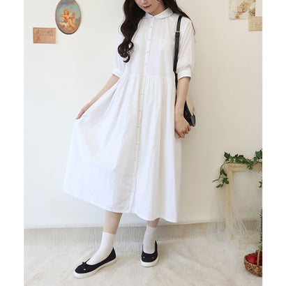 レディースファッション ワンピース フィント F I N T 丸衿スモックシャツワンピース Offwhite 一番人気物 Www Gets Company Com