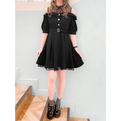 レディースファッション ワンピース 人気満点 ロジータ Rojita 肩開きビジュ釦ワンピース ブラック Www Cbs Org In