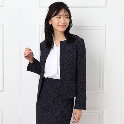 3 4点セット レビュー高評価の商品 アンタイトル Untitled ブルー系 洗える ソフィアネオツィードノーカラージャケット Zivejgovivax Mk