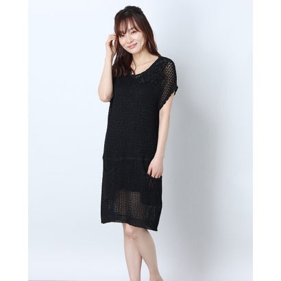 レディースファッション ワンピース 人気大割引 ブラック フラワーモチーフノースリーブニットワンピース Rename リネーム