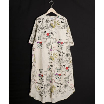 スカラー Scolar ファーム柄シャツワンピース ベージュ septicin Com