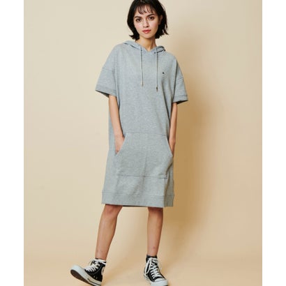 トミーヒルフィガー Tommy Hilfiger ワンポイントロゴフーデッドワンピース グレー Psicologosancora Es