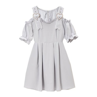 ユメテンボウ 夢展望 オフショルハートベルトフリルワンピ ブルーグレー Psicologosancora Es