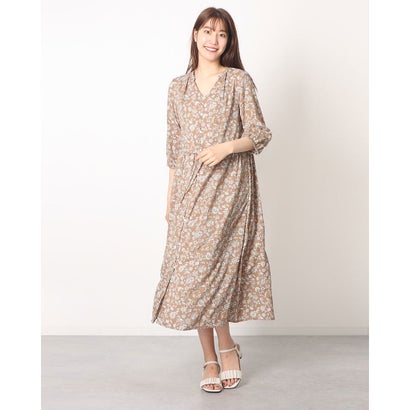 ドゥアルシーヴ Doux Archives 更紗柄スキッパーワンピース Camel Andapt Com