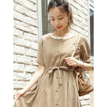 フィント F I N T ドビーストライプ前開きワンピース Brown Sylvainpaley Cool