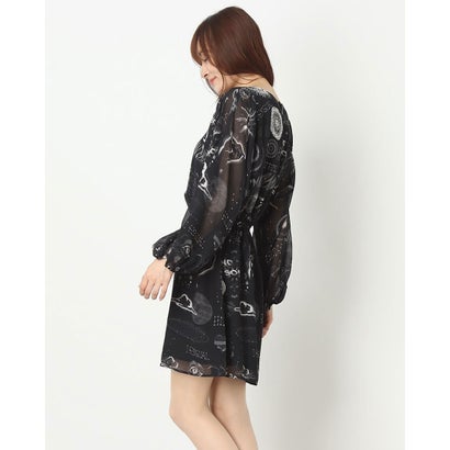 デシグアル Desigual 神秘的なプリントのレディースビスコースワンピース グレー ブラック Av Drop Com