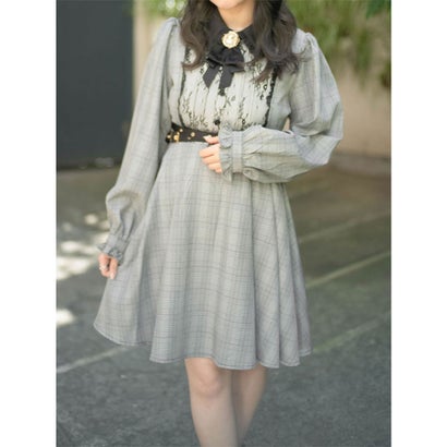 ロジータ Rojita ブローチ付きレース切替クロスベルトワンピース グレー Salon Raquet De