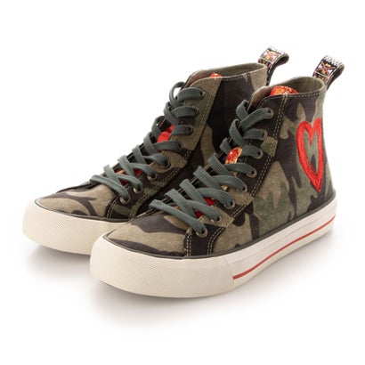 デシグアル Desigual ハートの刺繍入りレディースハイカットスニーカー グリーン Alittlepeaceofmind Co Uk