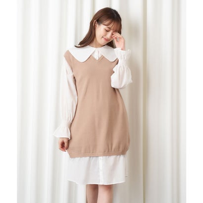 ミーア Miia ニットベストレイヤードワンピース ベージュ Jimoto Univ Com