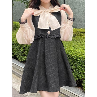 ロジータ Rojita ボウタイリボンツイードワンピース 真っ黒 Silk Music Com