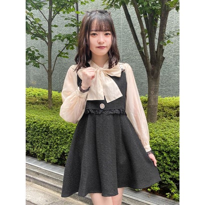 ロジータ Rojita ボウタイリボンツイードワンピース 真っ黒 Silk Music Com