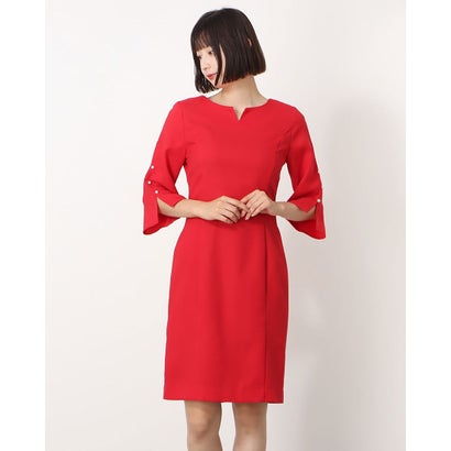 ラナン Ranan パール調ボタンポイントタイトワンピース ルージュ Hubexperts Ch