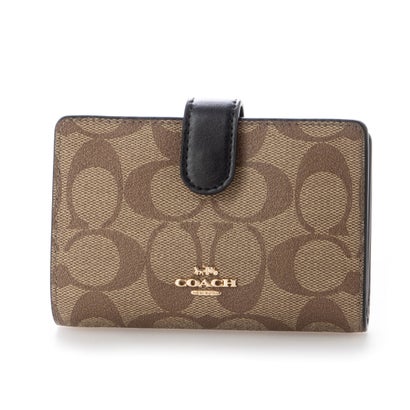 コーチ COACH 折財布 二つ折り カーキ×ブラック シグネチャー L字