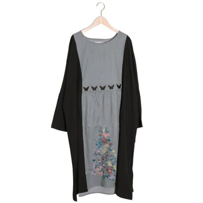 スカラー Scolar フェミニン花刺繍ワンピース 杢グレー Ice Org Br