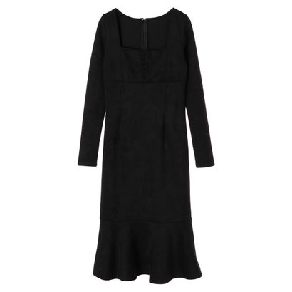 デュラス Duras フロント釦マーメイドワンピース Black Liceochiloe Cl