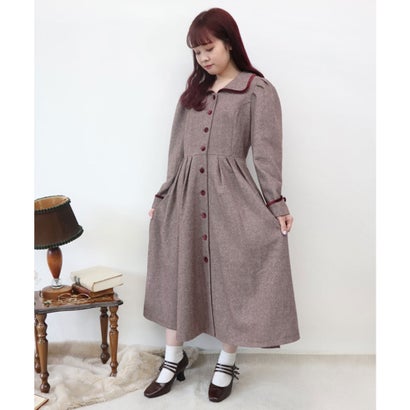 フィント F I N T 別珍パイピング使いツイードワンピースコート Bordeaux Deerfieldtwpportage Com