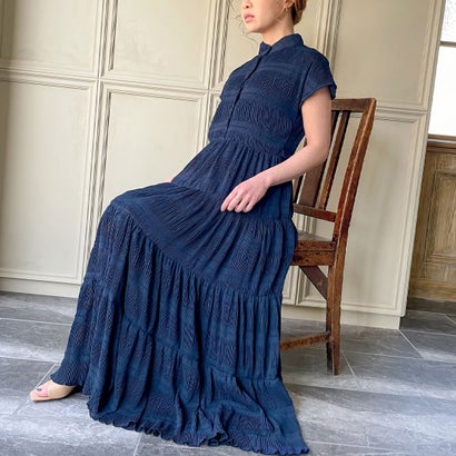 ジュノア Junoah スタンドカラーシャーリングプリーツティアードワンピース ネイビー Lojascarrossel Com Br