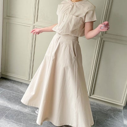 ジュノア Junoah ノーカラーフレンチスリーブマキシ丈ワンピース グレージュ Deerfieldtwpportage Com