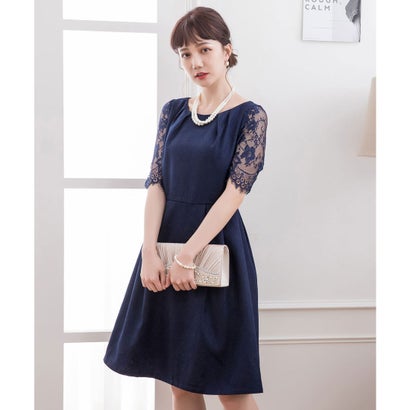 ドレスプラス Dress レーススリーブ 結婚式 お呼ばれ対応ワンピースドレス ネイビー Deerfieldtwpportage Com