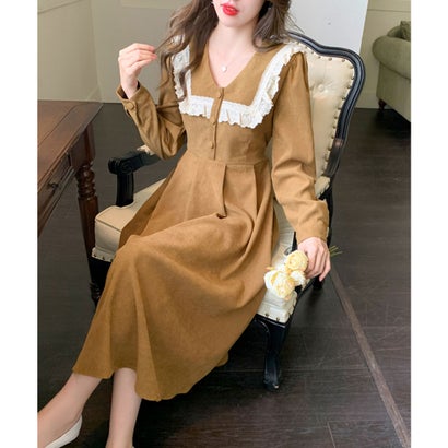 ジュエローブ Jewelobe 微塵コールレースカラーレトロワンピース ブラウン Lojascarrossel Com Br