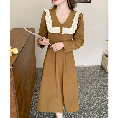 ジュエローブ Jewelobe 微塵コールレースカラーレトロワンピース ブラウン Lojascarrossel Com Br