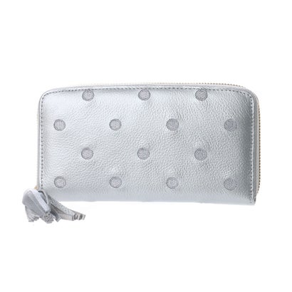 <ロングセラー>【テレビ ドラマ着用アイテム】ペルケ perche 牛革ドット刺繍ラウンド長財布 (シルバー)|LOCOMALL(ロコンド公式ストア)