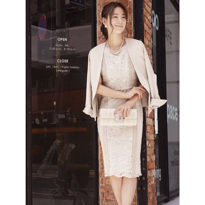 ルイルエブティック RUIRUE BOUTIQUE【2点セット】ジャケット&レースワンピース セットアップ フォーマル セレモニー スーツ ノーカラー カラーレス ペプラム 大きいサイズ ストレッチ スタイ