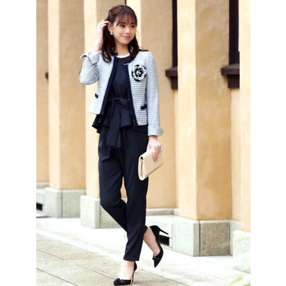 ルイルエブティック RUIRUE BOUTIQUE ツィード上衣\u0026トップス\u0026ズボン下\u0026胸花4点セットアップアンサンブルフォーマルセレモニースーツ （ネイビーツイード×米国海軍(N)）