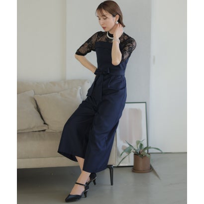 プールヴー PourVous ビスチェドレスフォーマル&ロング丈ワイドパンツオールインワン結婚式対応 ワンピース パンツドレス 20代 30代 40代 （ネイビー）