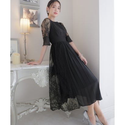 プールヴー PourVous 結婚式パーティードレスアシンメトリープリーツ七分袖\u0026ミニ丈セレモニーフォーマル ワンピース 20代 30代 40代 （ブラック）
