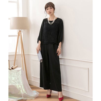 御召しものつけ加える DRESS+ 【華燭の典・お呼ばれ相応うズボン下御召しもの】スピード競技7分袖トップス＆スラックスセットアップ （黒いこと）