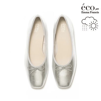 【アップルなめし革】【撥水】エマ フランシス Emma Francis 坦々たる バレーシューズ （しろがね色 アップルレザースムース）