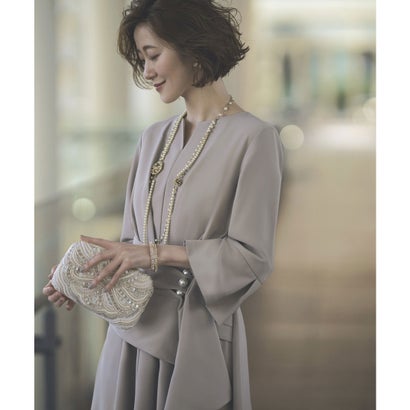 ルイルエブティック RUIRUE BOUTIQUE ウエストパールフレアワンピース 華燭の典 寄り合い 御召しもの （グレージュ）