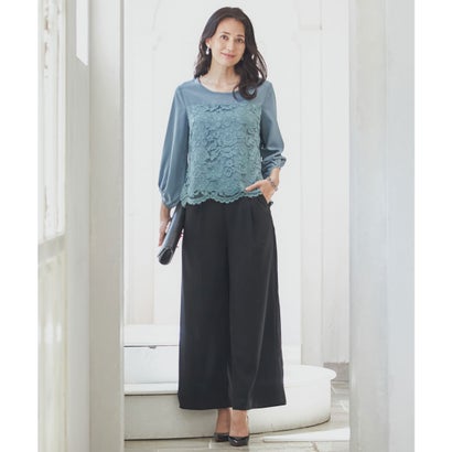 御召しものつけ加える DRESS+ 【華燭の典・お呼ばれ相応うズボン下御召しもの】スピード競技7分袖トップス＆スラックスセットアップ （青み）