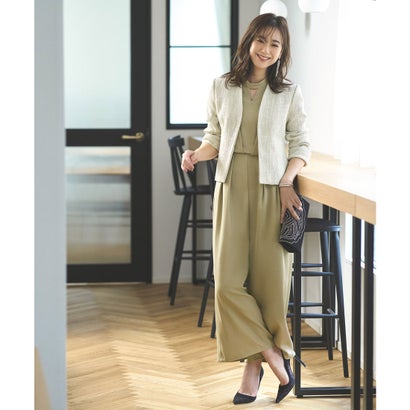 ルイルエブティック RUIRUE BOUTIQUE ノーカラージャケット＆オールインワンスーツ 2点 セットアップ パンツ フォーマル セレモニースーツ （ベージュ×ベージュ）
