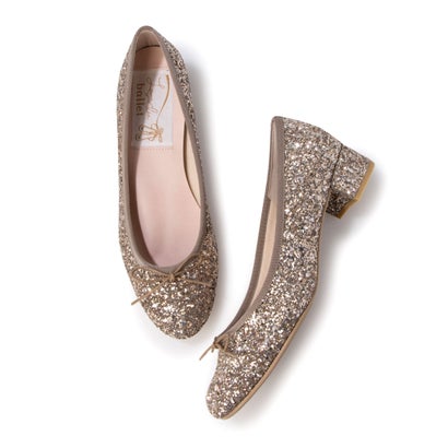 ラウナレアバレエ Launa lea ballet ラウンドグリッターヒールバレエシューズ(B5601A) （グレージュZ）