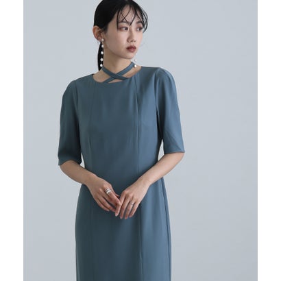 プールヴー PourVous 結婚式パーティードレスシンプルタイト袖あり&ミモレ丈お呼ばれフォーマル ワンピース 20代 30代 40代 （グレイッシュブルー）｜LOCOMALL（ロコンド公式ストア）