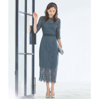 御召しものつけ加える DRESS+ タイトシルエットのミモレ丈衣裳御召しもの 寄り合い御召しもの 華燭の典 （濃灰色）