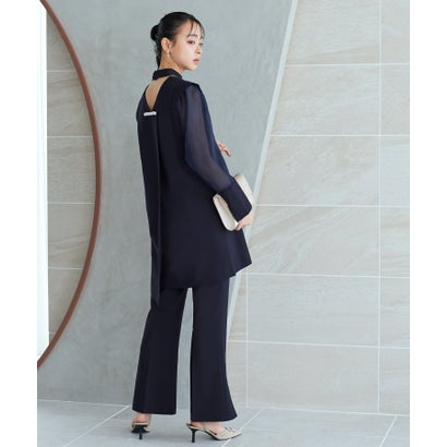 ルイルエブティック RUIRUE BOUTIQUE 【オケージョン対応】バックパールデザイントップス×フレアスリットパンツ結婚式セットアップパーティードレス お呼ばれ 美脚効果 (ネイビー)|LOCOMALL(ロコンド公式ストア)